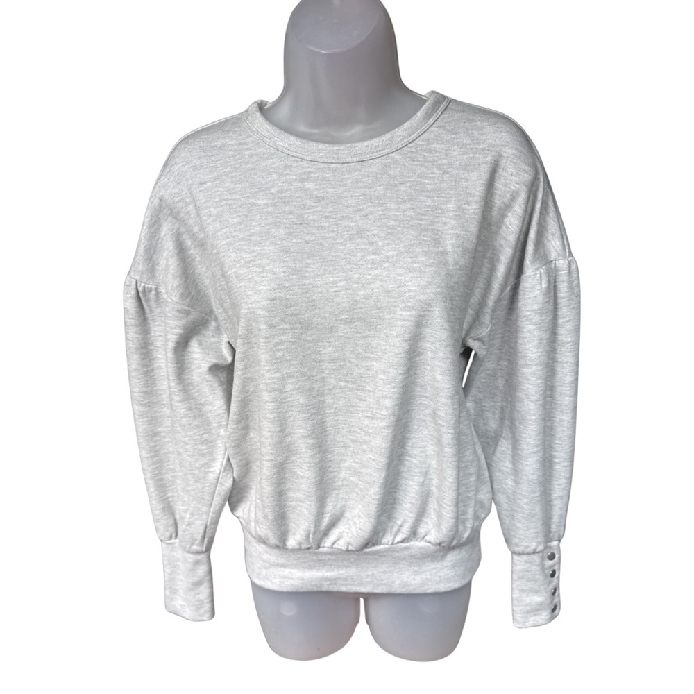 Evereve Gray Button Sleeve Soft Stretch‎ Pullover Sweatshirt XS